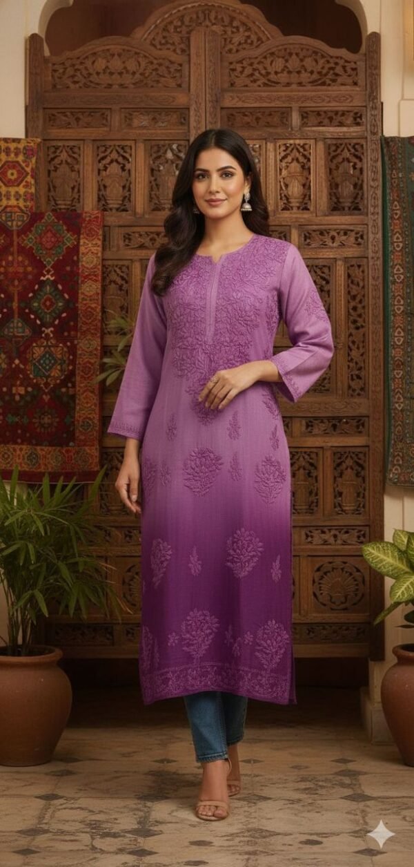 Chikankari 3D Muslin Kurti – Ombre Elegance - Copy