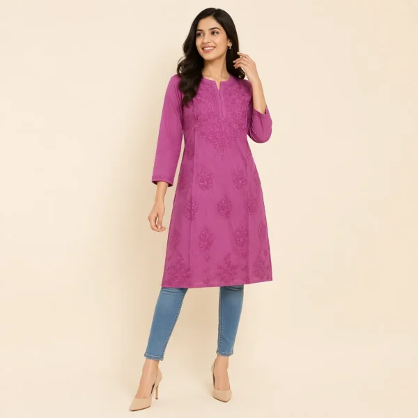 Rose Pink Chikankari Kurti for Women Stylish Embroidered Ethnic Wear