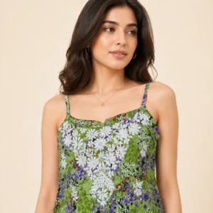 Women Green Floral Chikankari Sleeveless Top