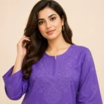 Women’s Purple Embroidered Short Kurti Top – Cotton