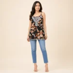 black floral sleeveless top women