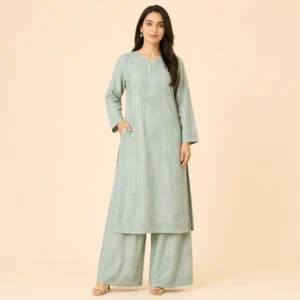 Elegant Premium Sage Green Chikankari Kurta Palazzo Set for Women- Best Pick 2026