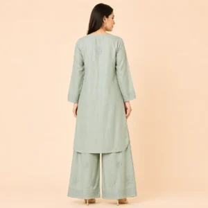 Elegant Premium Sage Green Chikankari Kurta Palazzo Set for Women- Best Pick 2026