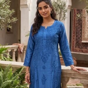 Blue Muslin Chikankari Kurta Palazzo Set