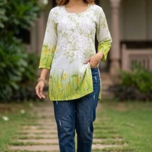 Green Chikankari Georgette Short Kurti