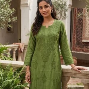Green Muslin Chikankari Kurta Palazzo Set