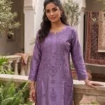 Purple Muslin Chikankari Kurta Palazzo Set