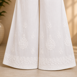 White Cotton Chikankari Plazzo for Women