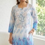 Sky Blue Chikankari Georgette Short Kurti with Inner