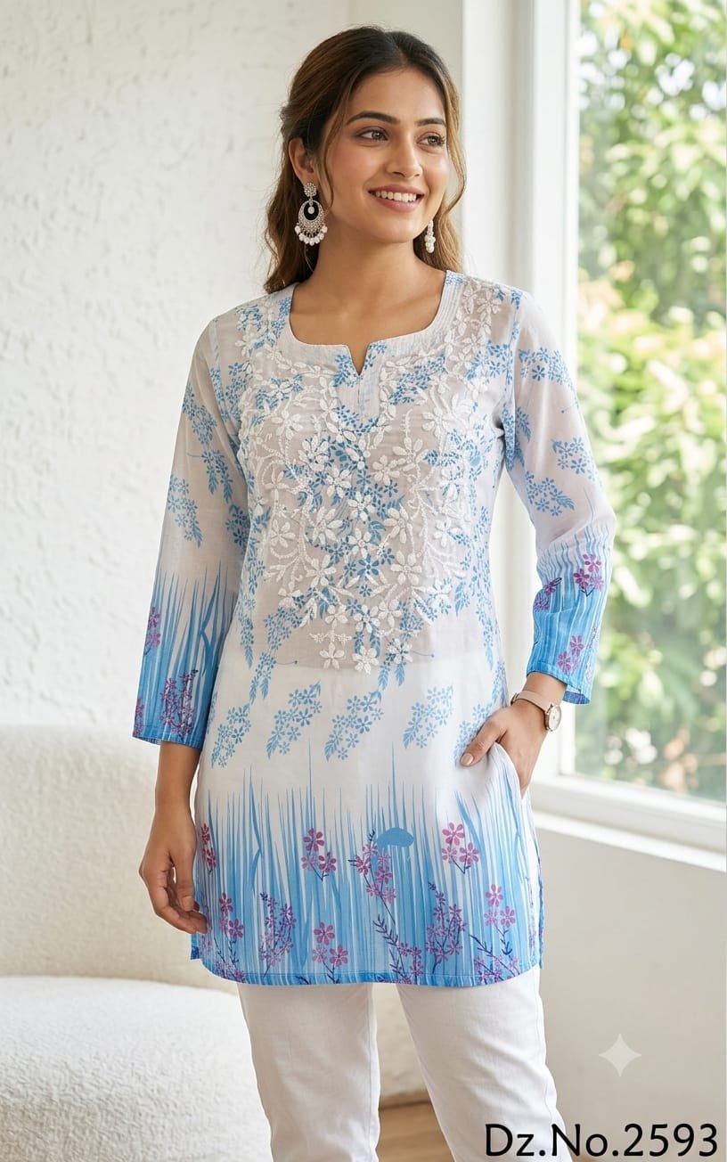 Sky Blue Chikankari Georgette Short Kurti with Inner