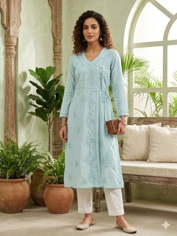 fancy-chanderi-chikankari-angarkha with kroshia-border